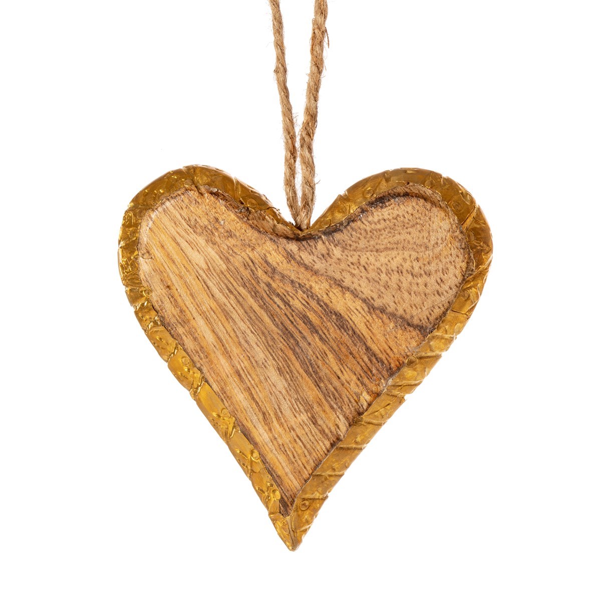 Sass & Belle Natural Wood Heart Hanging Christmas Decoration with Gold Rim