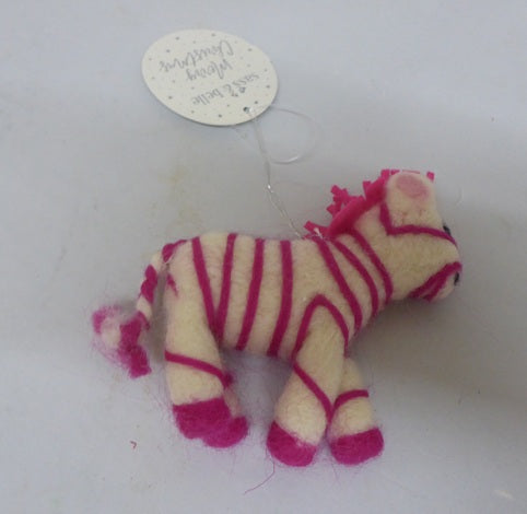 Sass & Belle Pink Zebra Felt Hanging Christmas Tree Decoration
