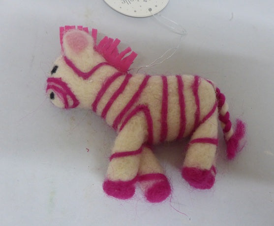 Sass & Belle Pink Zebra Felt Hanging Christmas Tree Decoration