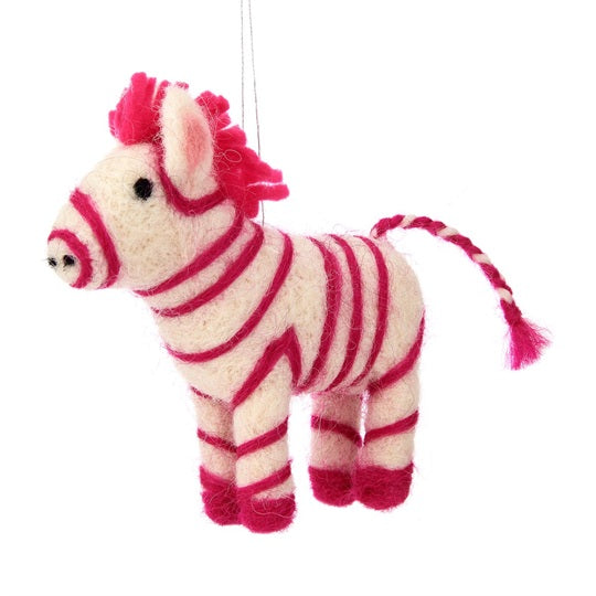 Sass & Belle Pink Zebra Felt Hanging Christmas Tree Decoration