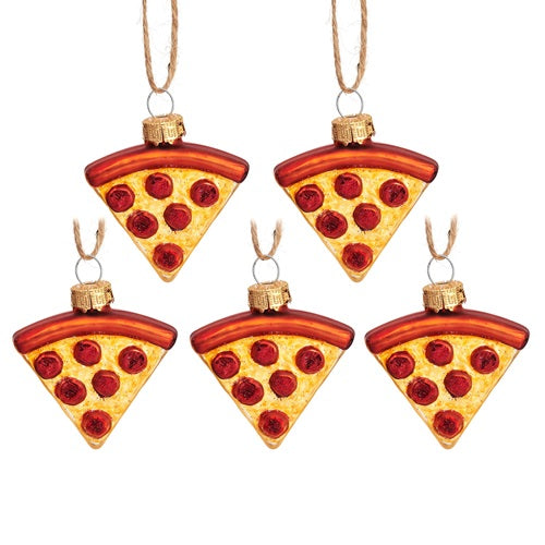 Sass & Belle Pizza Slice Glass Christmas Tree Baubles Set of 5
