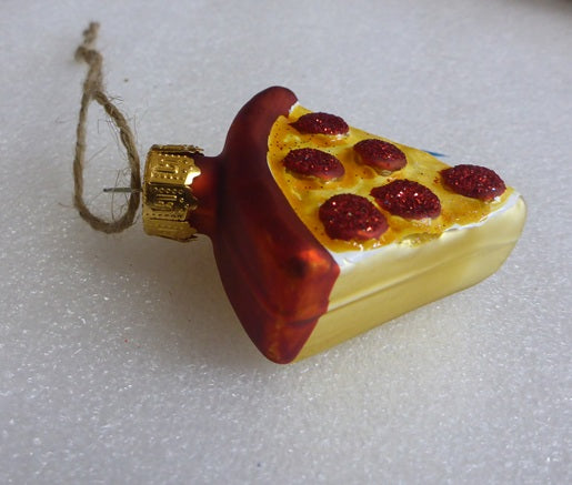 Sass & Belle Pizza Slice Glass Christmas Tree Baubles Set of 5