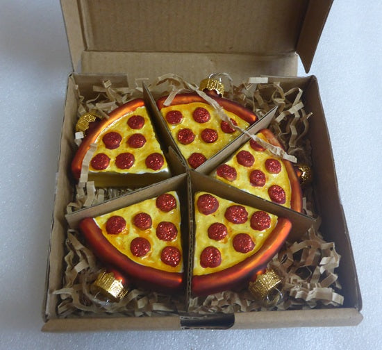Sass & Belle Pizza Slice Glass Christmas Tree Baubles Set of 5