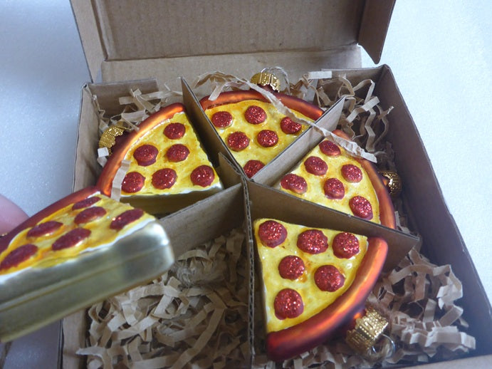 Sass & Belle Pizza Slice Glass Christmas Tree Baubles Set of 5