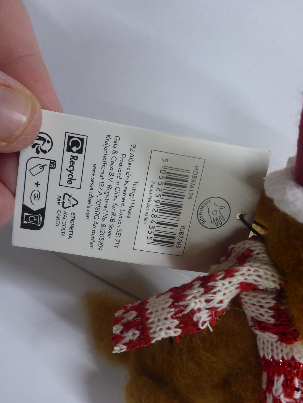 Sass & Belle Brown Poodle Felt Hanging Christmas Decoration