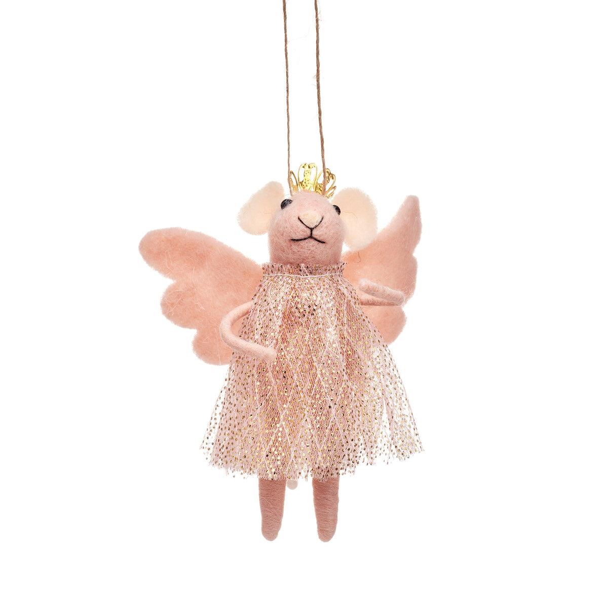 Sass & Belle Felt Mouse Hanging Christmas Tree Decoration - Pink Princess Fairy