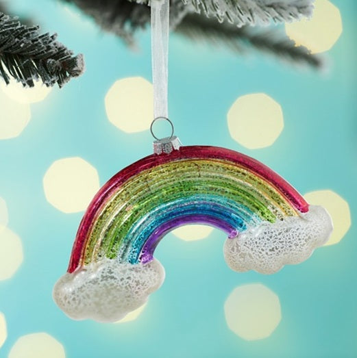 Sass & Belle 3D Glass Rainbow with Clouds Christmas Tree Bauble