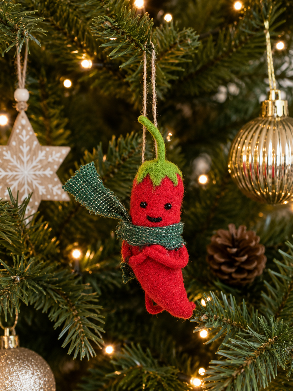 Sass & Belle Chilli Pepper Felt Hanging Christmas Tree Decoration
