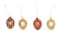 Sass & Belle Red & Gold Heirloom Oval Egg 3D Glass Christmas Bauble Set of 4