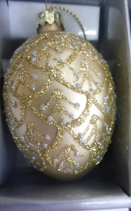 Sass & Belle Red & Gold Heirloom Oval Egg 3D Glass Christmas Bauble Set of 4