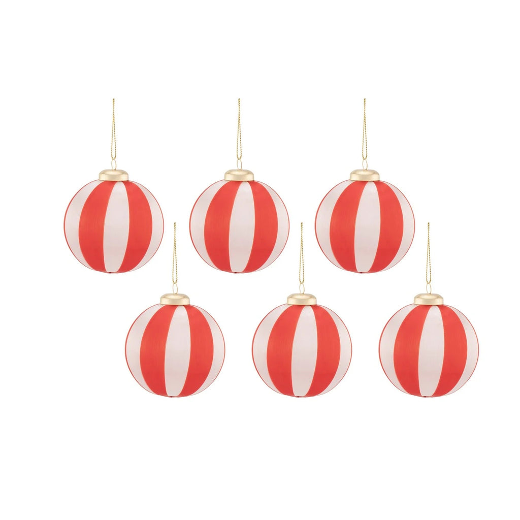 Sass & Belle Red & White Striped Yarn Christmas Baubles Set of 6 Large