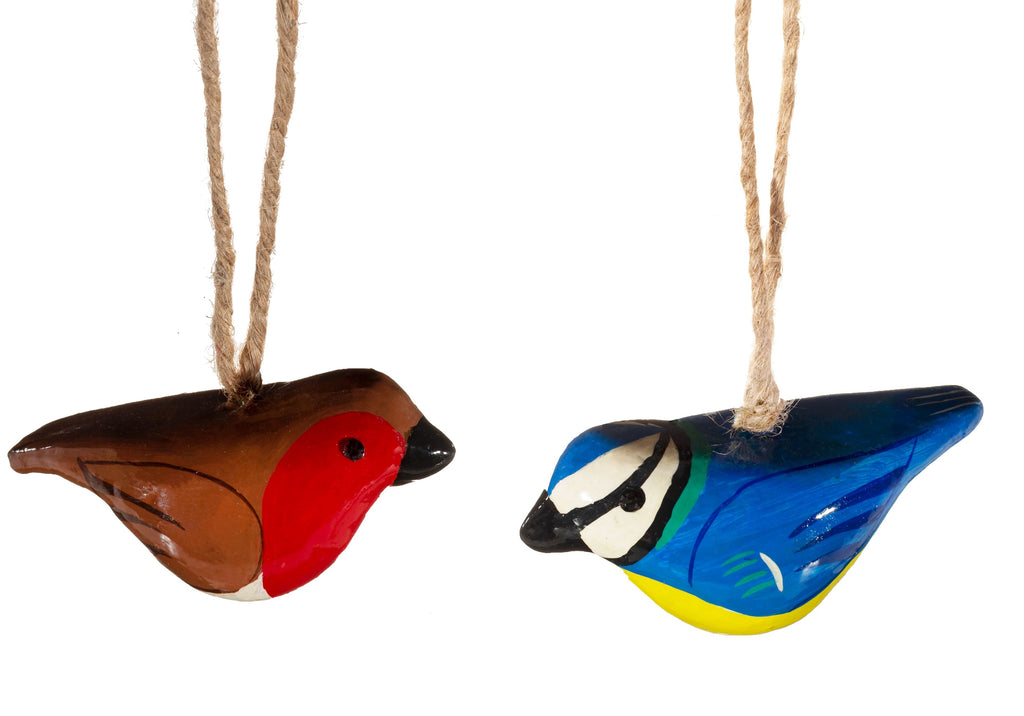Sass & Belle Papier Mâché Bird Decorations | Robin & Blue Tit Hanging Ornaments | Set of 2