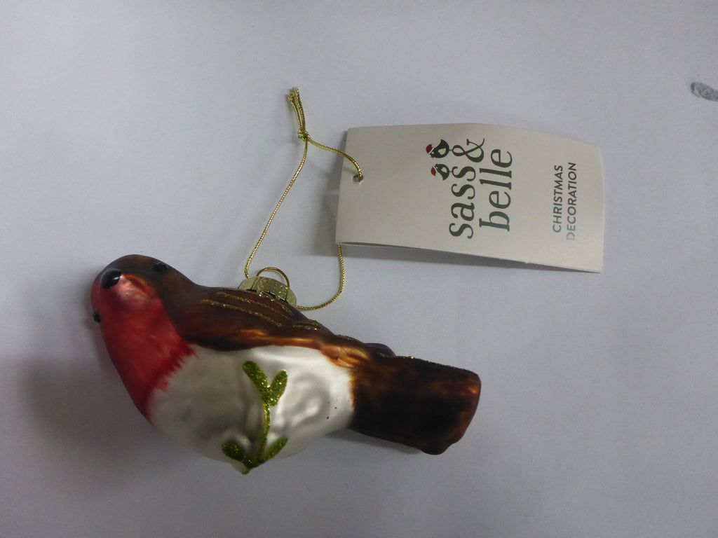 Sass & Belle Robin on Branch Shaped Christmas Bauble – Set of 2