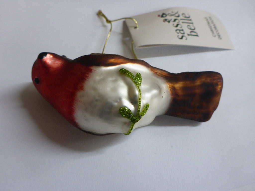 Sass & Belle Robin on Branch Shaped Christmas Bauble – Set of 2