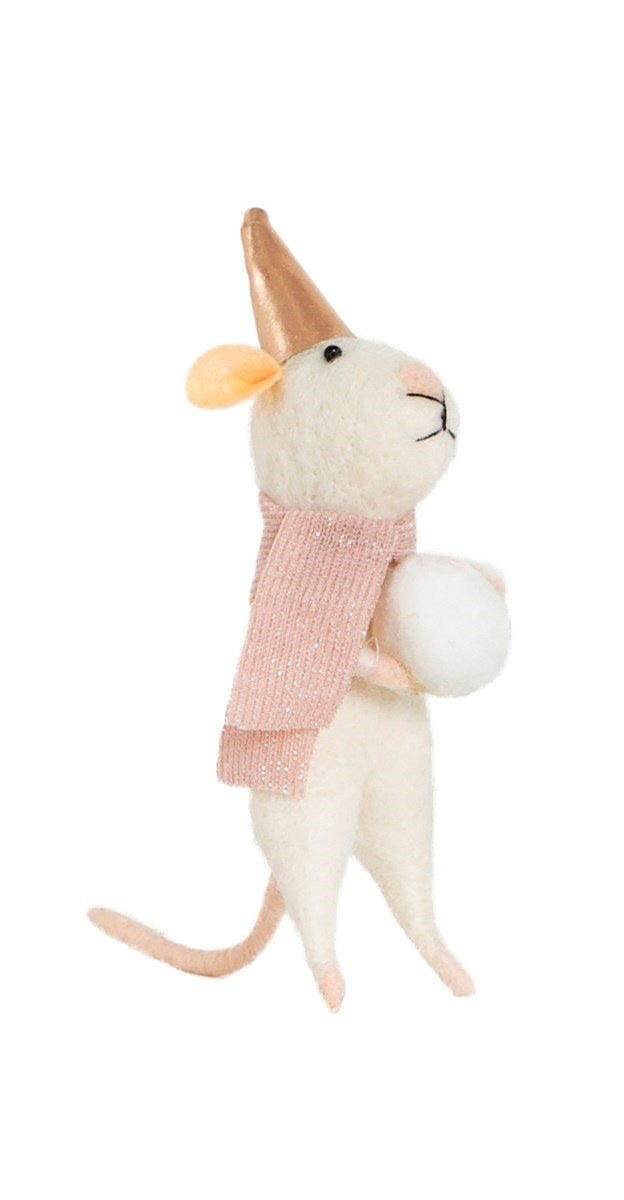 Sass & Belle Felt Hanging Christmas Tree Decoration - PInk Scarf Snowball Mouse