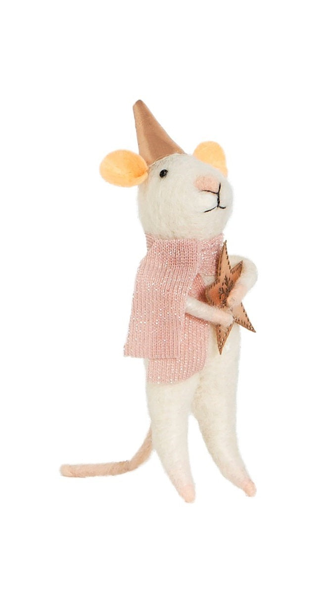 Sass & Belle Felt Hanging Christmas Tree Decoration - PInk Scarf Star Mouse