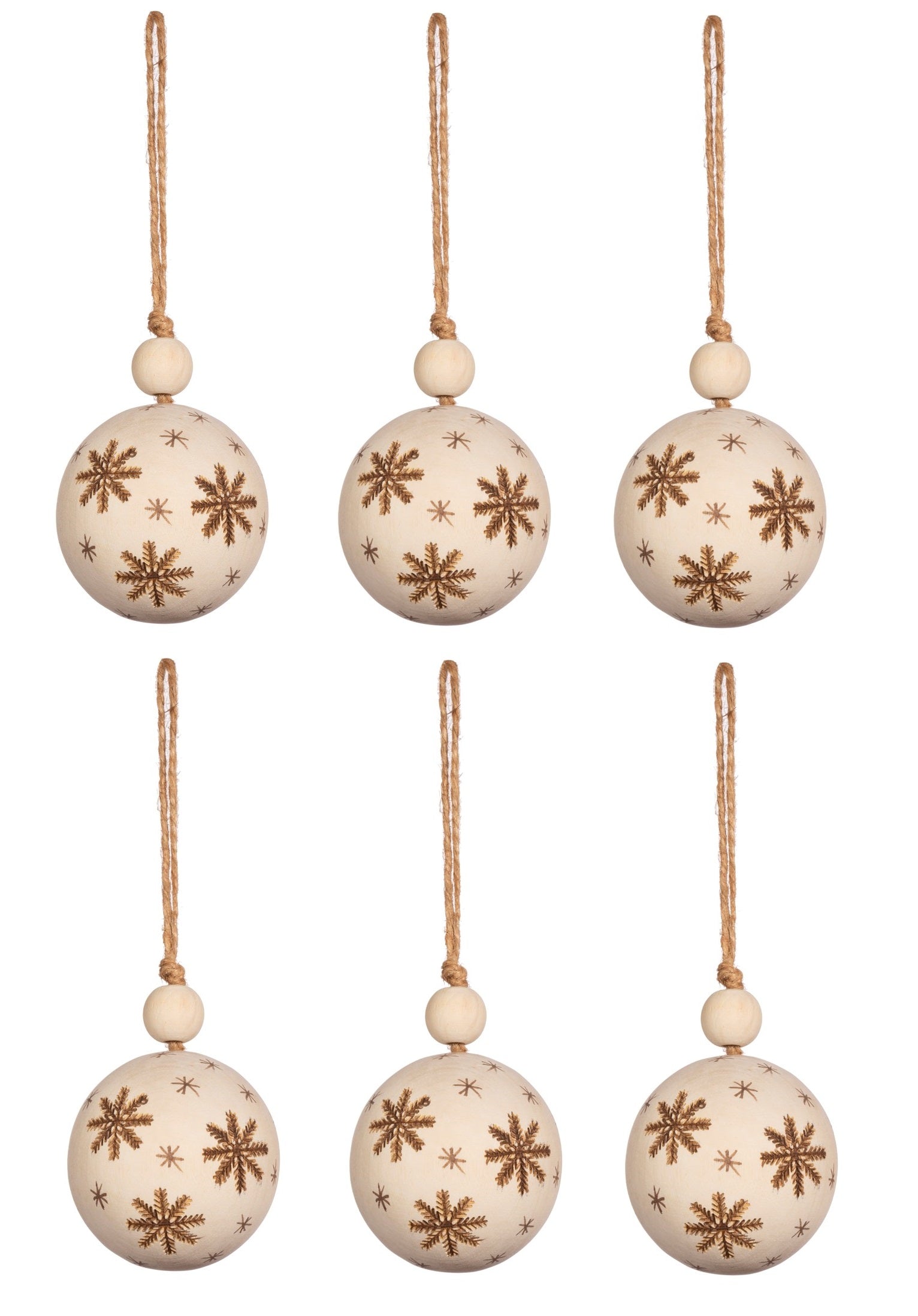 Sass & Belle Wooden Snowflake Bauble Christmas Tree Decorations | Set of 6 | Small