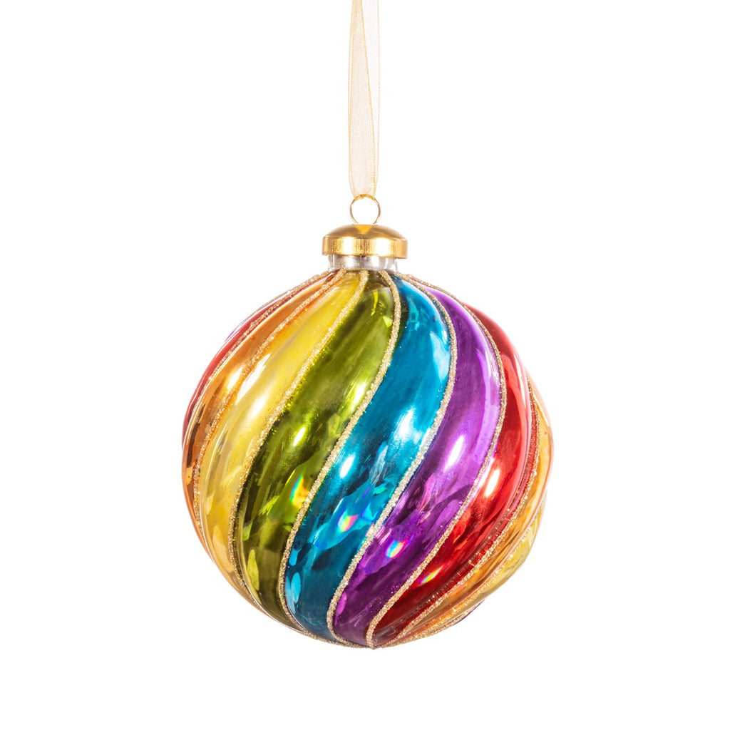 Sass & Belle Glass Bauble Christmas Tree Decoration Set of 6 - Spiral Rainbow