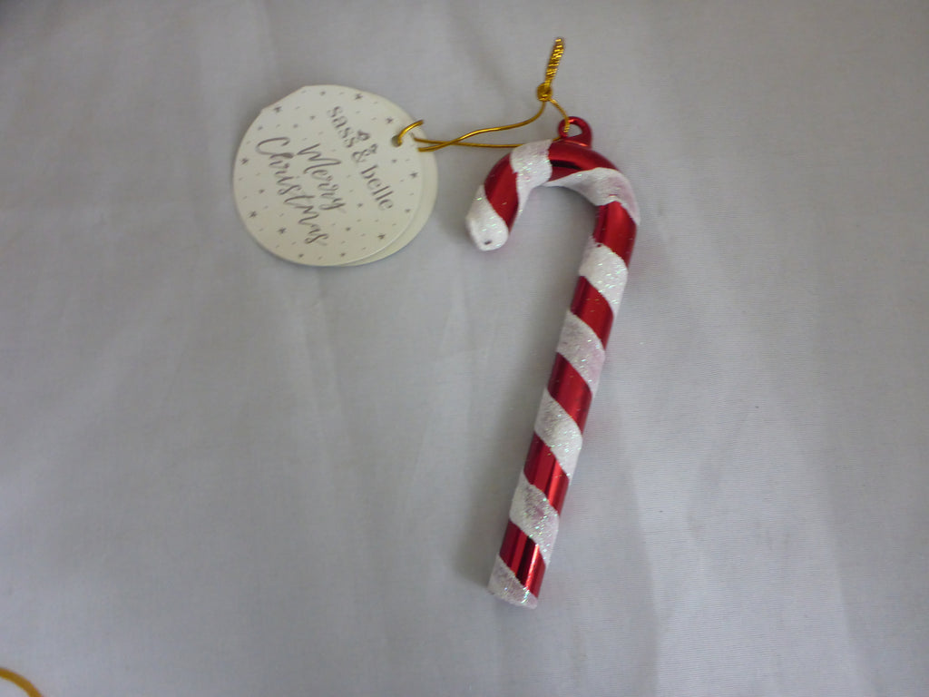 Sass & Belle Glass Candy Cane Christmas Tree Decorations - Set of 6