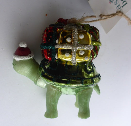 Sass & Belle Tortoise with Presents Glass 3D Christmas Bauble Decoration