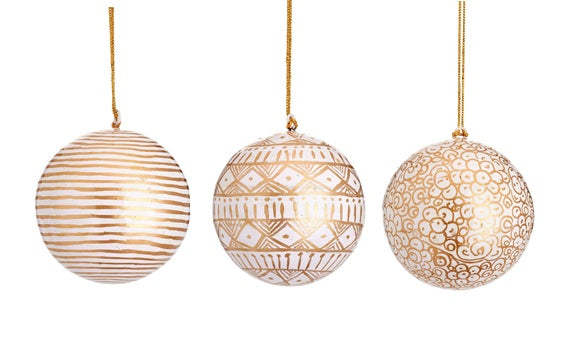 Sass & Belle White and Gold Papier Mache Baubles Set of 3