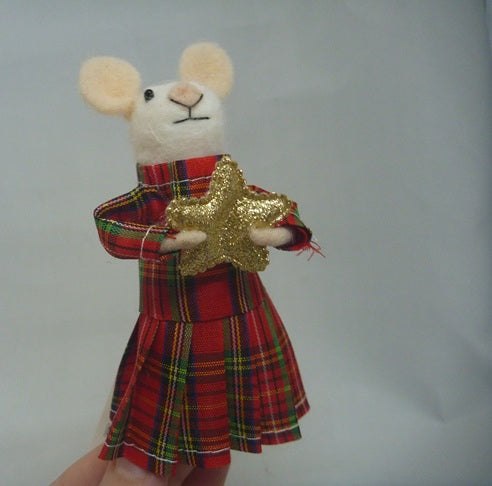 Sass & Belle Felt Hanging Christmas Tree Decoration - Tartan Dress Mouse