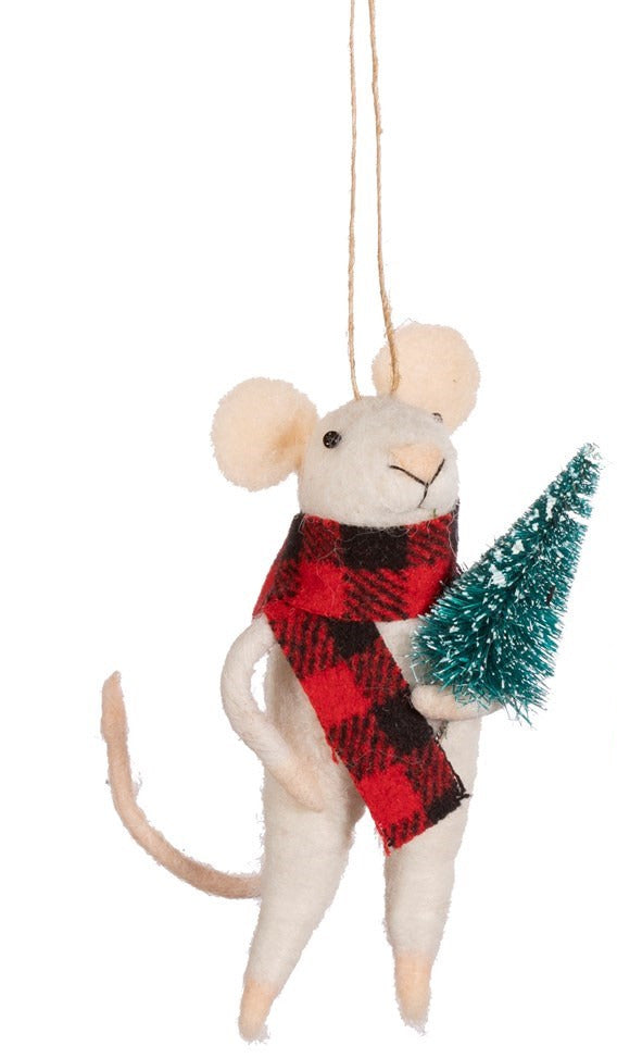 Sass & Belle Felt Hanging Christmas Tree Decoration - Tartan Scarf Mouse
