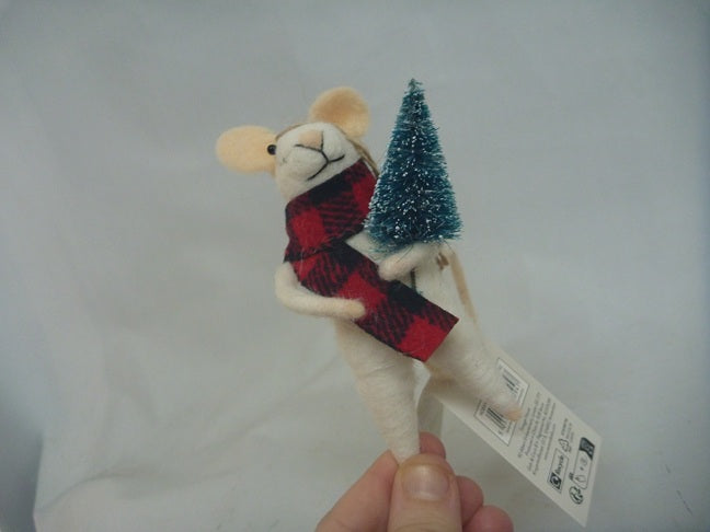 Sass & Belle Felt Hanging Christmas Tree Decoration - Tartan Scarf Mouse