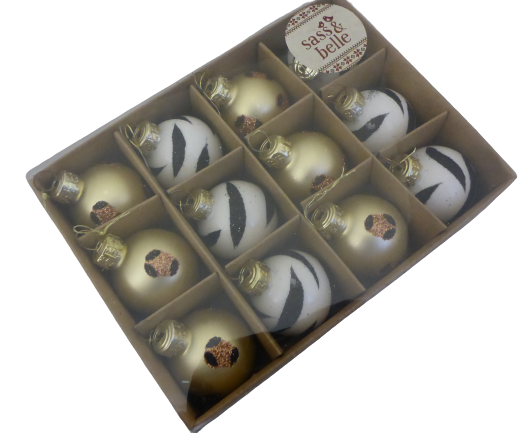 Sass & Belle Mini Bauble Christmas Tree Decorations Set of 12 – Leopard & Zebra