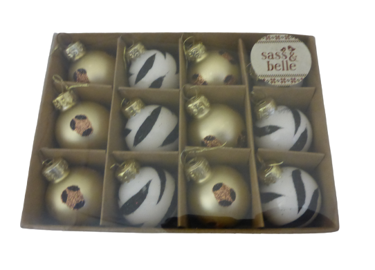 Sass & Belle Mini Bauble Christmas Tree Decorations Set of 12 – Leopard & Zebra