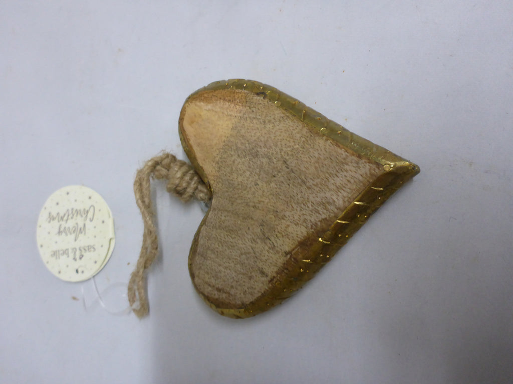 Sass & Belle Natural Wood Heart Hanging Christmas Decoration with Gold Rim