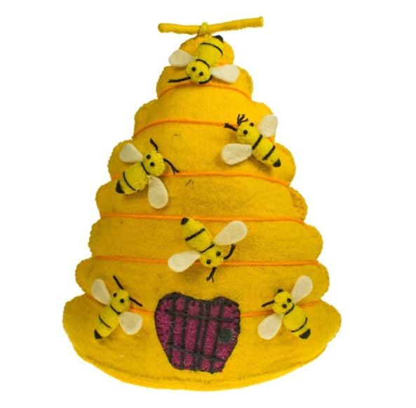 Shared Earth Large Felt Bee Hive Hanging Decoration with Bees