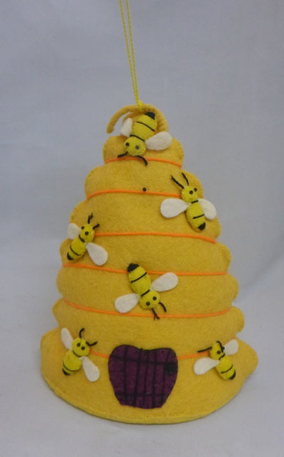 Shared Earth Large Felt Bee Hive Hanging Decoration with Bees