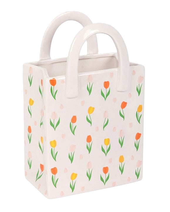 Something Different Tulip Fields Shopper Bag Shaped Ceramic Flower Vase