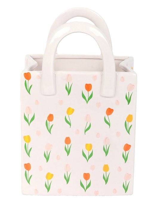 Something Different Tulip Fields Shopper Bag Shaped Ceramic Flower Vase