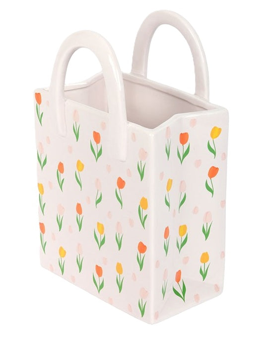 Something Different Tulip Fields Shopper Bag Shaped Ceramic Flower Vase