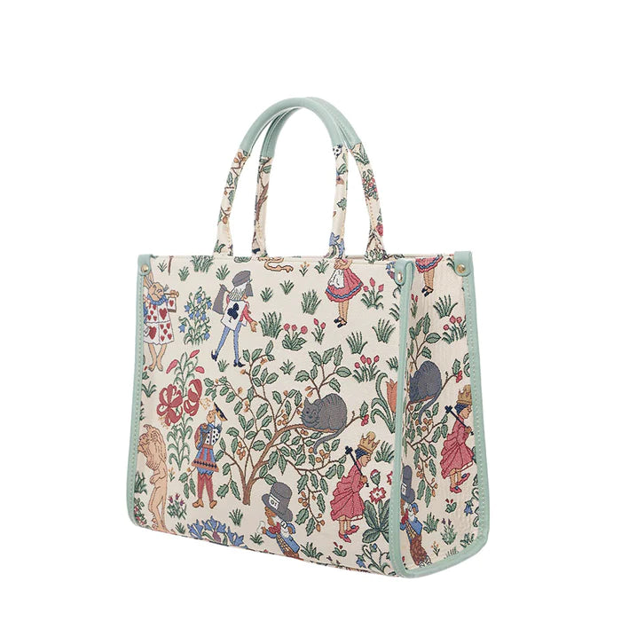 Signare Tapestry Alice in Wonderland City Convertible Large Grab Bag Cream Green