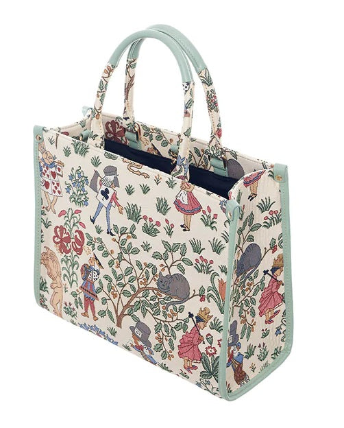 Signare Tapestry Alice in Wonderland City Convertible Large Grab Bag Cream Green