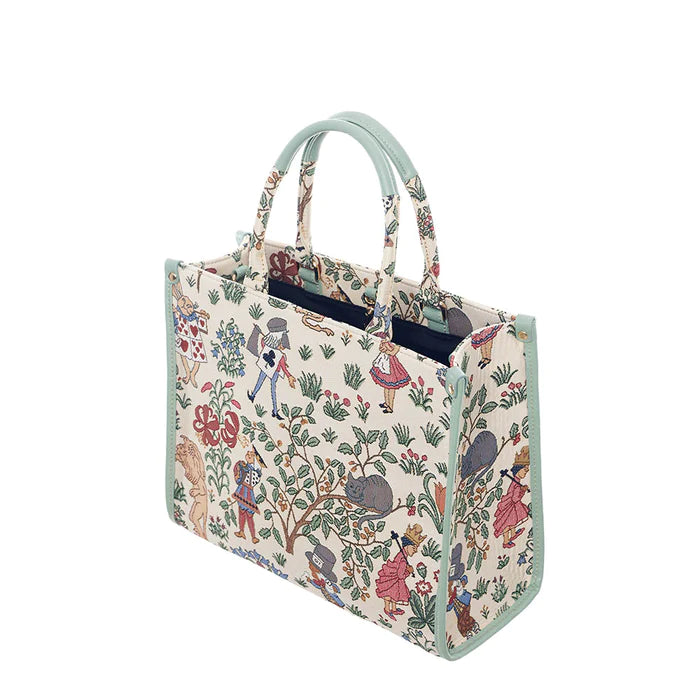 Signare Tapestry Alice in Wonderland City Convertible Large Grab Bag Cream Green