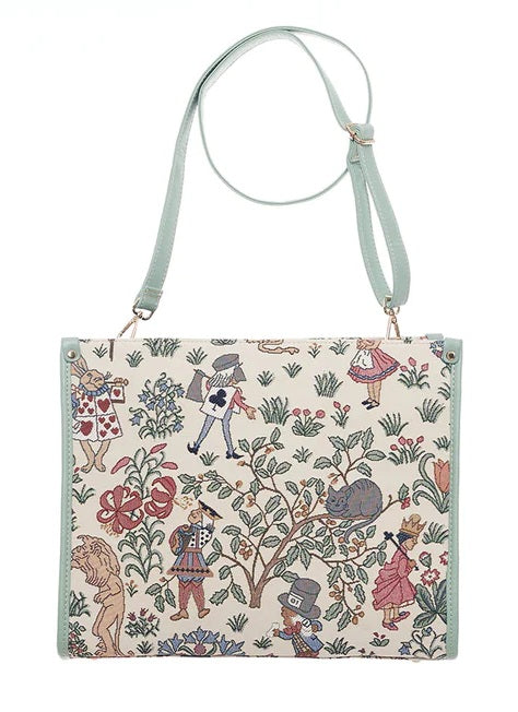 Signare Tapestry Alice in Wonderland City Convertible Large Grab Bag Cream Green