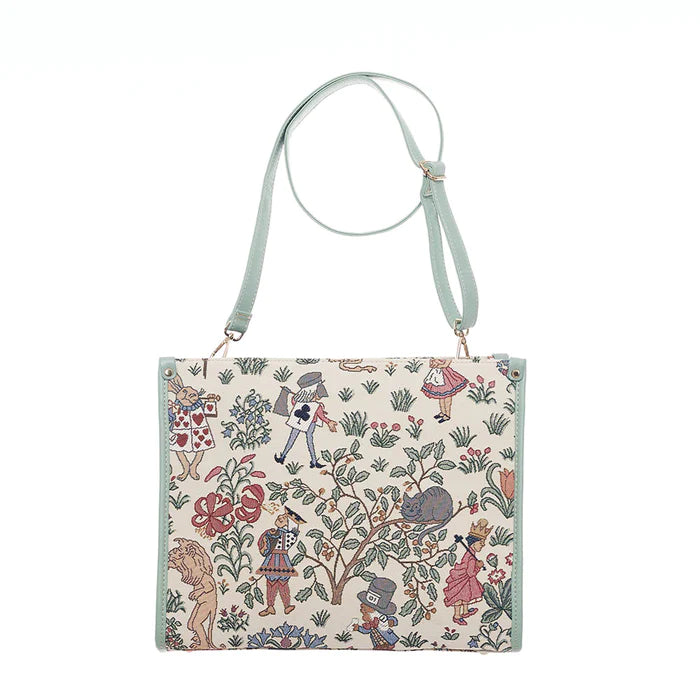 Signare Tapestry Alice in Wonderland City Convertible Large Grab Bag Cream Green