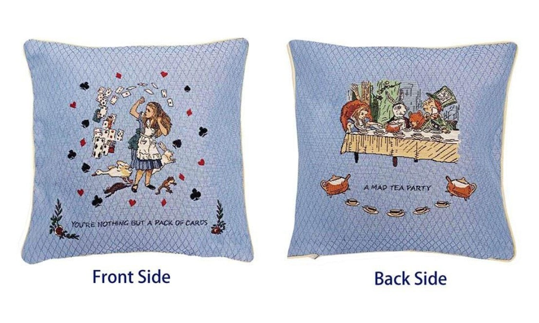Signare Tapestry Cushion Cover 45cm - Alice in Wonderland Nothing But Cards Blue