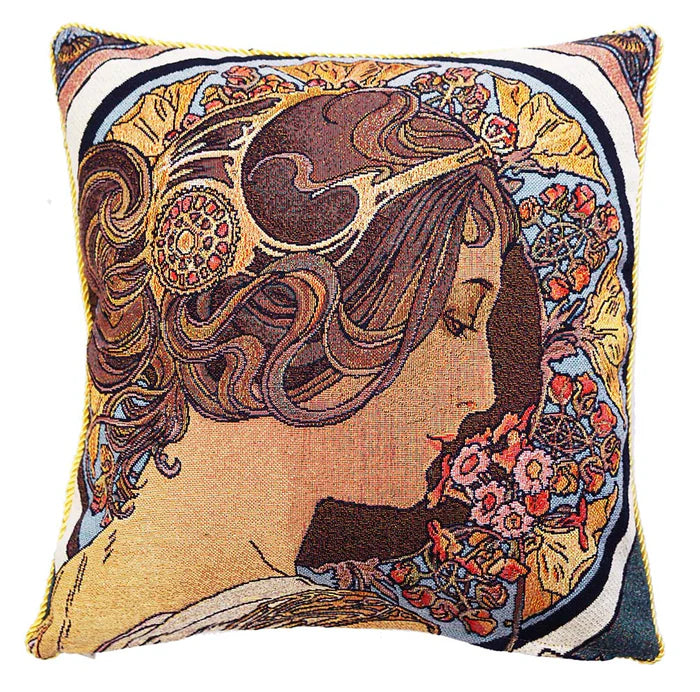 Signare Tapestry Throw Cushion Cover 45cm - Alphonse Mucha Primrose