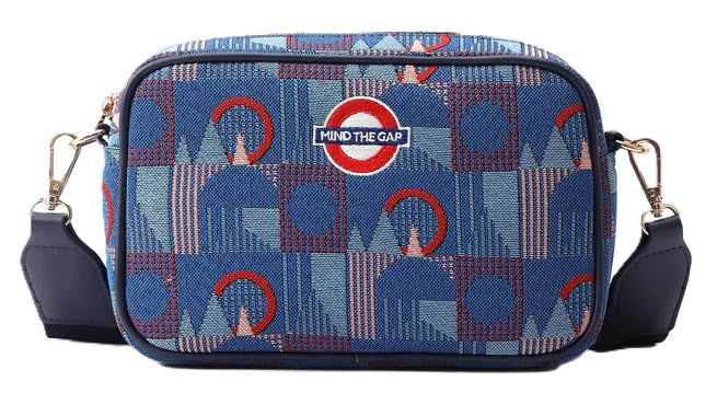 Signare Tapestry Camera Hip Cross Body Bag - TFL Piccadilly Moquette Mind the Gap