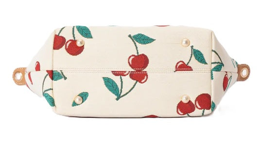Signare London Cherry Tapestry 2-in-1 Grab and Crossbody Bag Cream