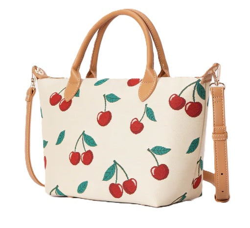 Signare London Cherry Tapestry 2-in-1 Grab and Crossbody Bag Cream