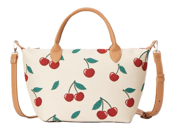Signare London Cherry Tapestry 2-in-1 Grab and Crossbody Bag Cream