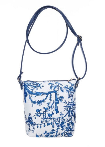 Signare Tapestry Chinoiserie British Museum Sling Crossbody Bag White Blue
