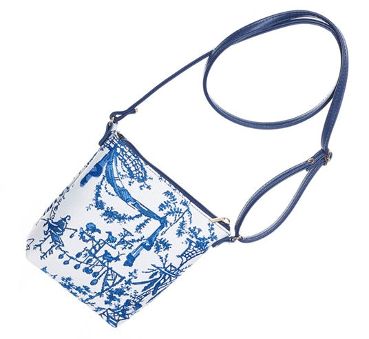 Signare Tapestry Chinoiserie British Museum Sling Crossbody Bag White Blue