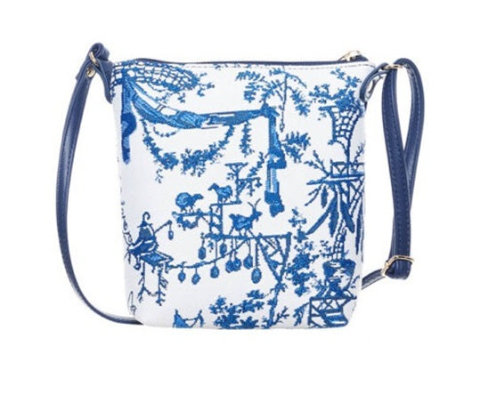 Signare Tapestry Chinoiserie British Museum Sling Crossbody Bag White Blue
